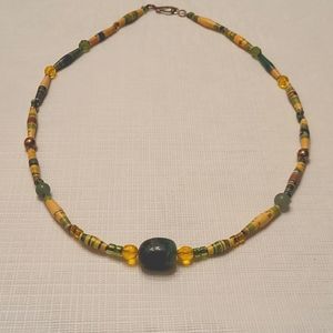 💥Necklace- Rolled Shellacked Paper & Beads